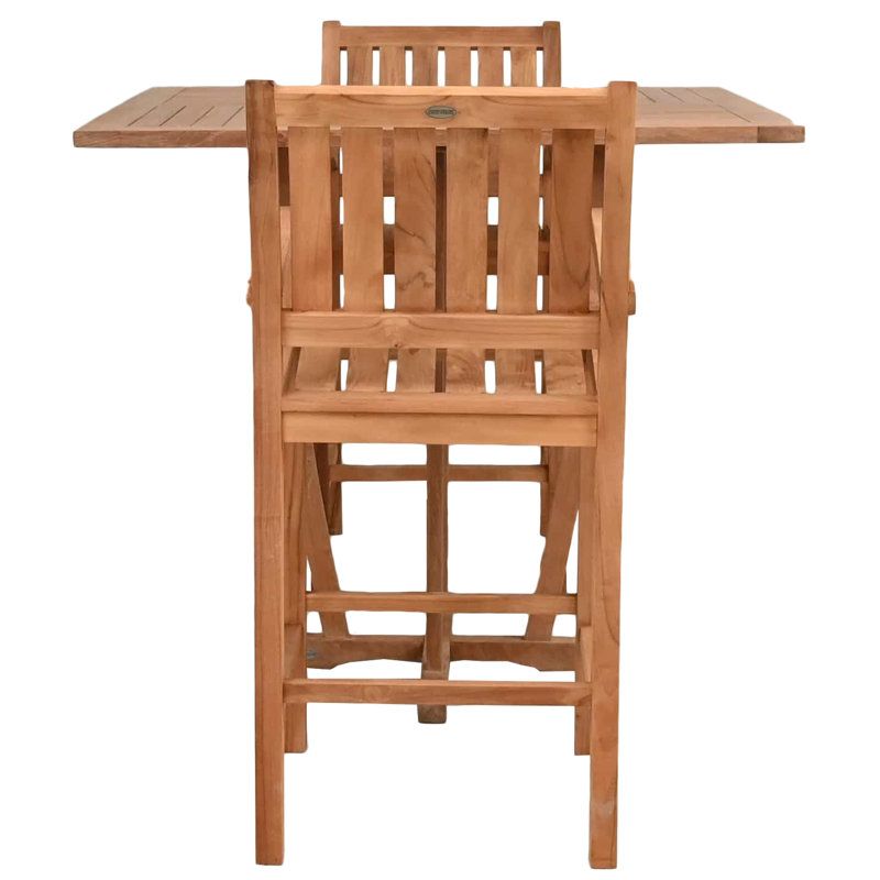 Teak Wood Bistro Bar Set Including 35" Square Miami Bar Table And Abacho Barstools With Arms, 2