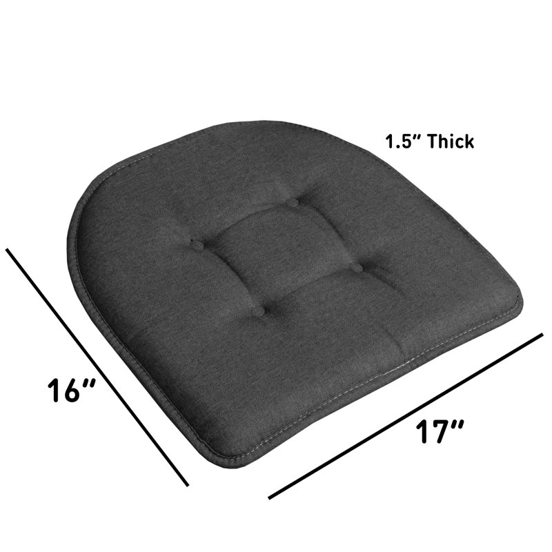 Solid U-Shaped Non-Slip Indoor Chair Cushion, Charcoal, 2