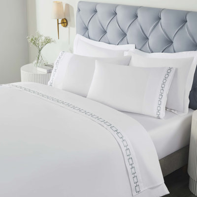 Superior Chain Links Cotton Embroidered Deep Pocket Bed Sheet Set 