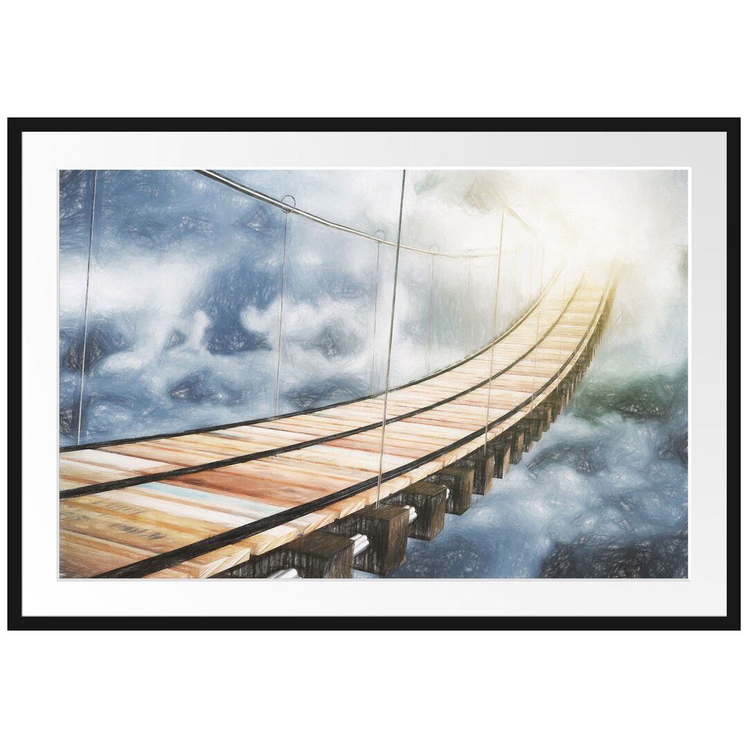 Gerahmtes Poster Hölzerne Brücke in den Wolken