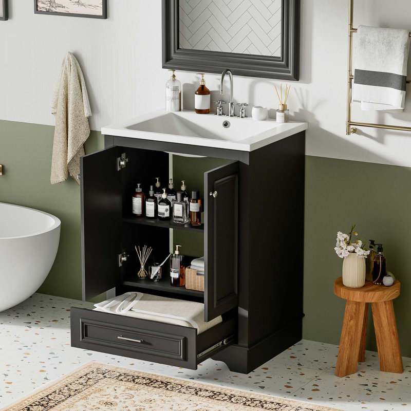 Meuble-lavabo 24 po avec lavabo en céramique, Noir