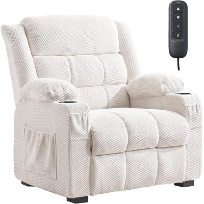 Oversized Power Recliner Chair Electric Headrest USB Charging, Side Pockets