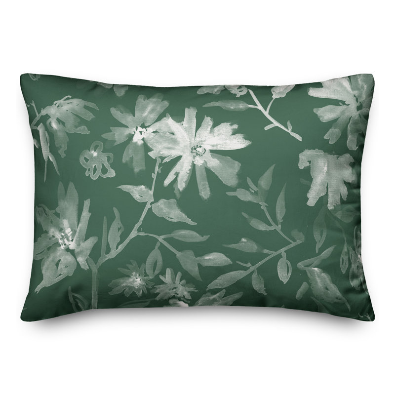 Floral Outdoor Reversible Throw Pillow, 14"H x 20"W, Green