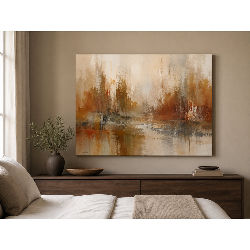 Rouille, beige, paysage abstrait enveloppé Irmelie, L 40 po x H 30 po x P 1,5 po