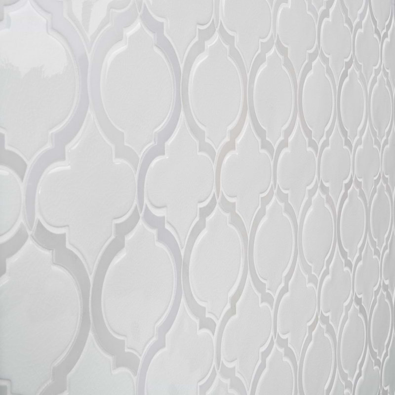 Nabi Arabesque 4" Mixed Finish Glass & Marble Mosaic Tile, Glacier White
