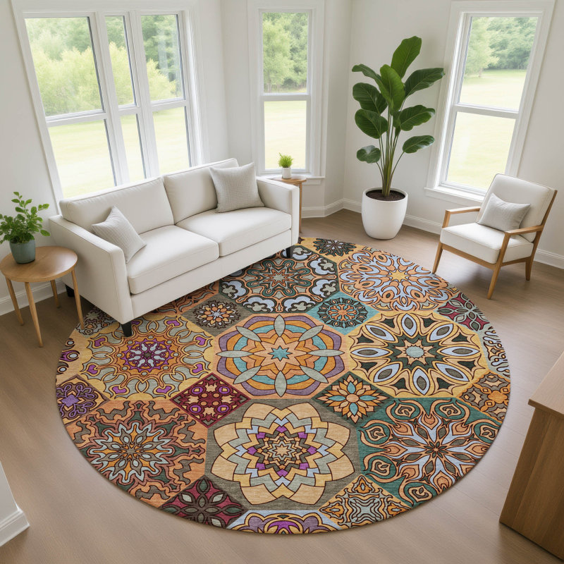Machine Washable Indoor/Outdoor Chantille ACN2729 Americana Rug, Orange, 8' Round