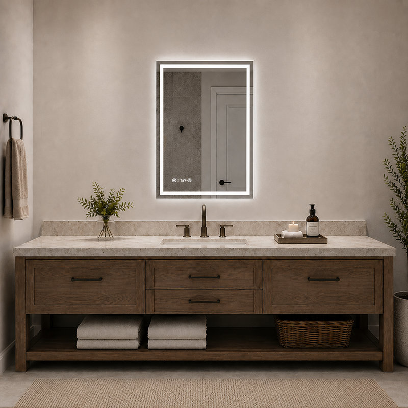 Miroir de salle de bain mural à DEL rectangulaire sans cadre l 20 po x H 30 po Currin, 20 po x 30 po