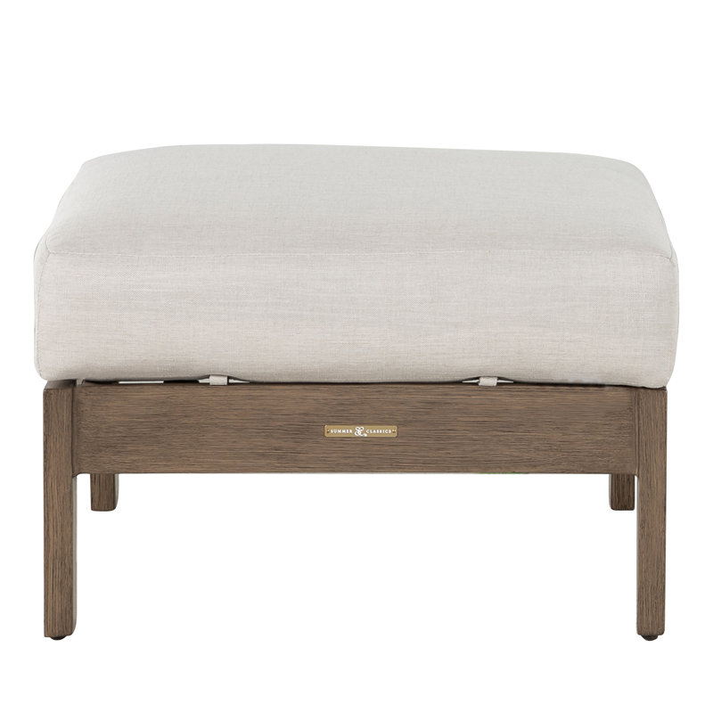 Kennebunkport Outdoor Ottoman with Cushion, Welt, Paper Sky, Oak
