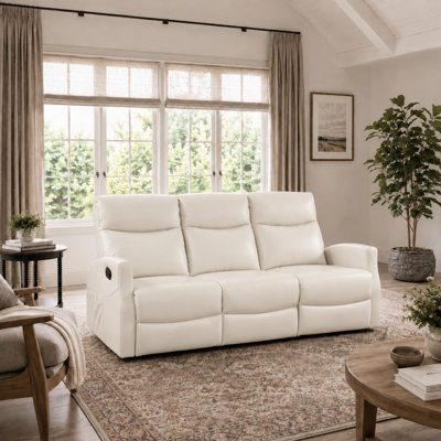 Reclining Sofa, Wall Hugger Recliner Couch with Faux Leather Upholstery, High Back Support, Plush Cushions, Side Storage Pocket, Metal Reinforced Frame for Living Room, Home Theater