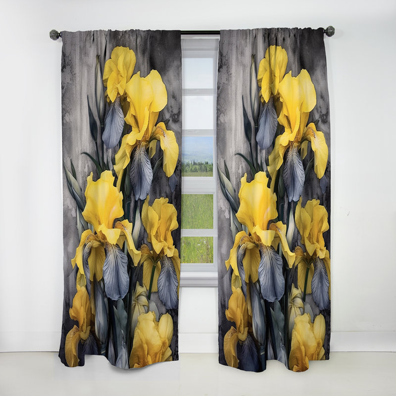 Rideau floral occultant jaune et jaune Iris I - 1 panneau, L 52 po x L 84 po