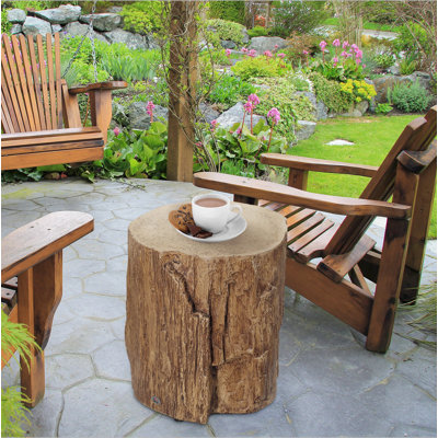 Tabouret de souche d'arbre, table d'appoint décorative avec plateau de table rond, table de bout en béton avec finition grain de bois, pour l'intérieur et l'extérieur