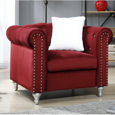 Fauteuil d'appoint Latonya en velours bourgogne