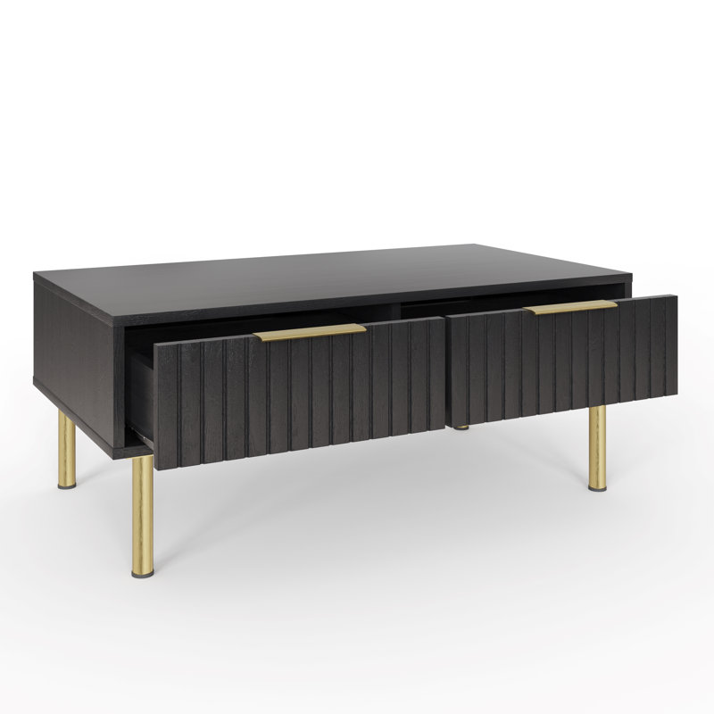 Nervata Living Four Leg Coffee Table with Storage, Black, Gold