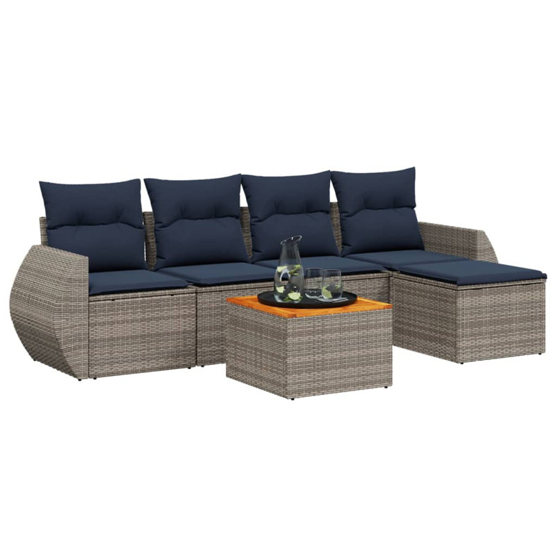  Ensemble de canapé de patio 6 pièces avec coussins en rotin de polyester gris