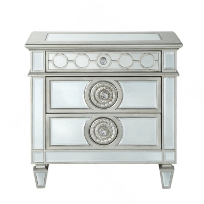 Glam Luxury Bedroom Mirrored Finish Nightstand With 2 Drawers Wooden Furniture 1Pc