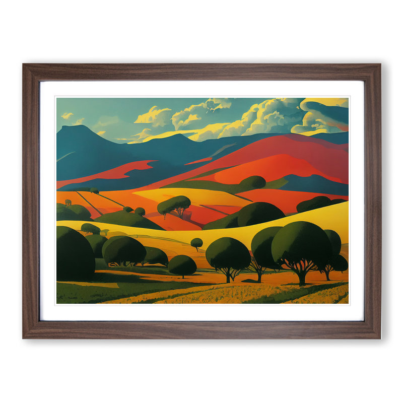 Spring Landscape Meadow - Framed Print, 34cm H x 46cm W x 2cm D, Walnut