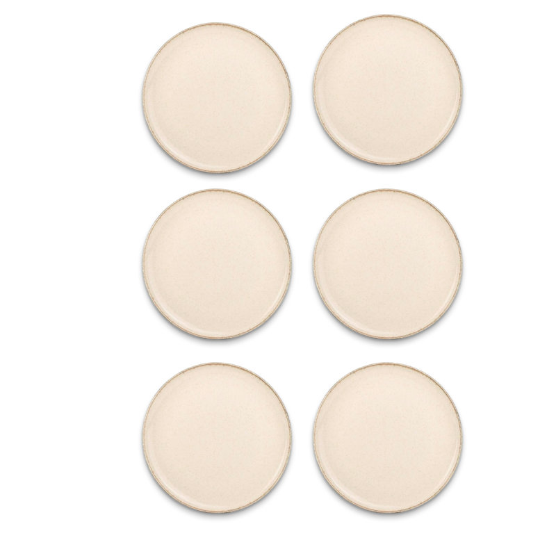 Ensemble de 6 assiettes de service rondes 100% porcelaine 6 pièces, Crème, crème