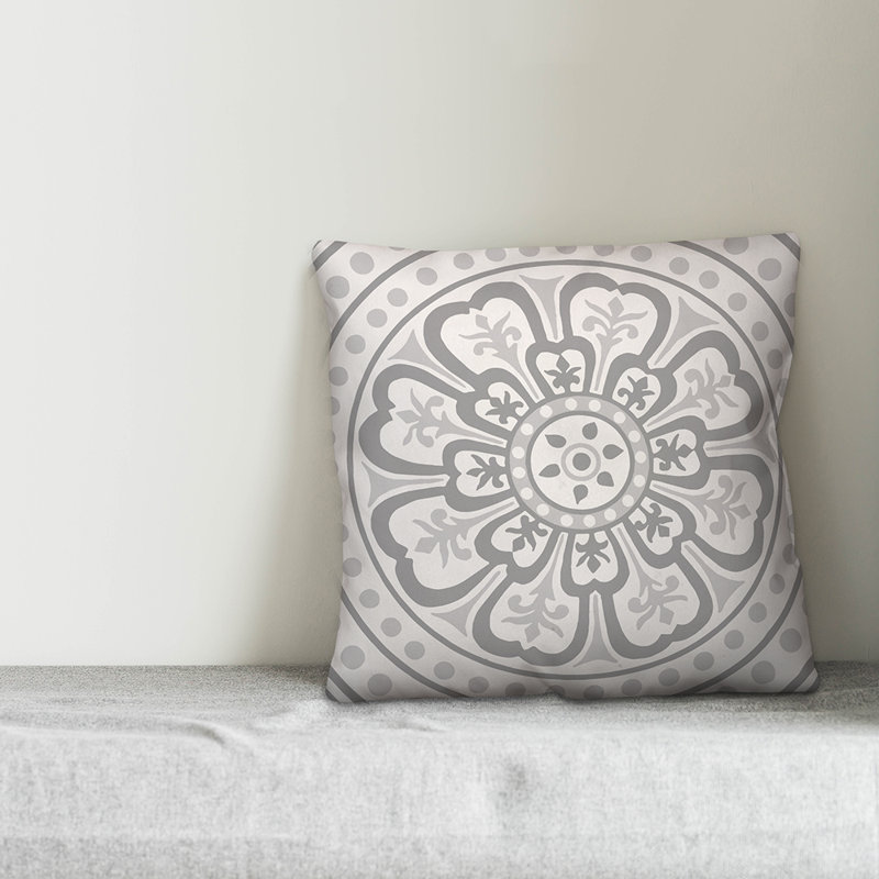Floral Throw Pillow, 18" x 18", Gray, No Fill