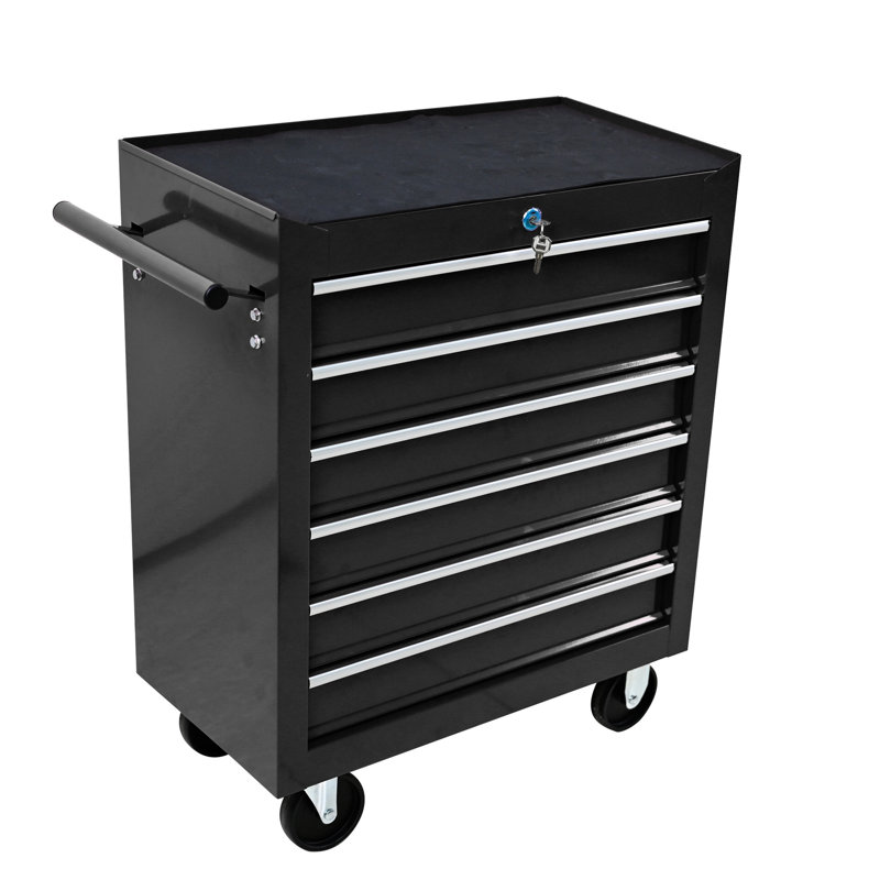 Rolling Tool Organizer With 6 Drawers And Lock, For Repair Shop - Black Box Secure Workshop