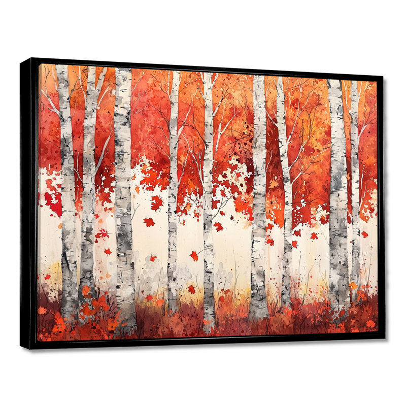Automne, bouleaux, horizon, paysage d'automne, art mural, salon, H 24 po x l 32 po, Reproduction avec cadre flottant, Noir
