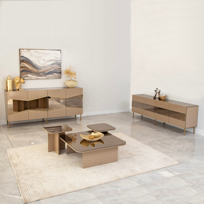 70.9'' Mirrored Luxury Console Table, Bronze/Gold