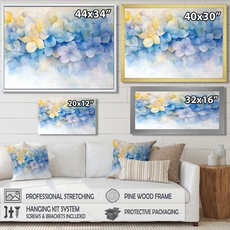 «Abstract Hydrangea Horizon Of Simplicity VI», art mural sur toile, Impression d'un seul cadre photo, Noir, H 12 po x l 20 po
