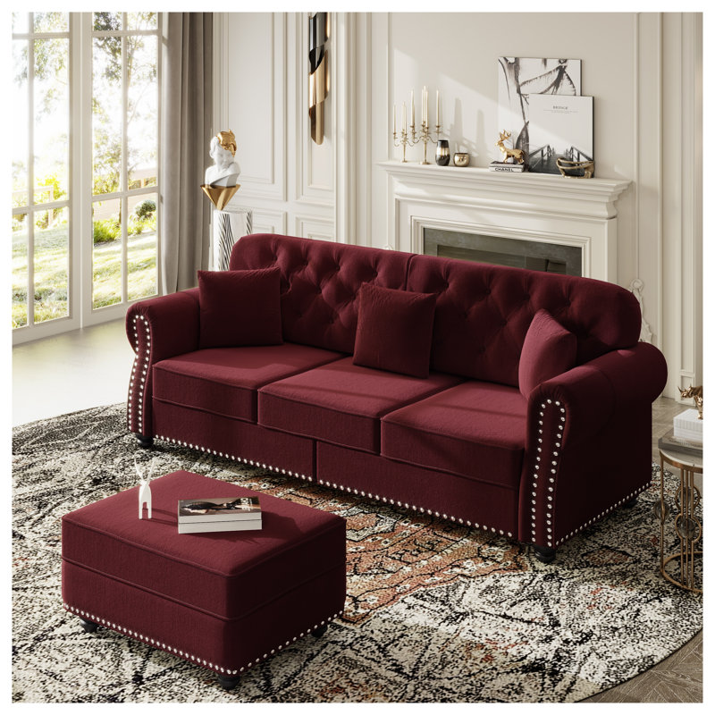 Canapé Chesterfield 82,6 po Mid-Century, Rouge