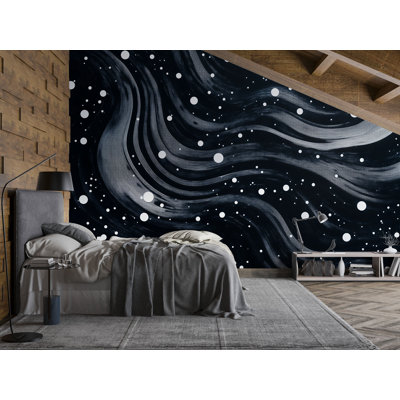 Black Galaxy Wall Mural – Modern Space Starry Night Wallpaper Vn840 (Non-Woven) VN840