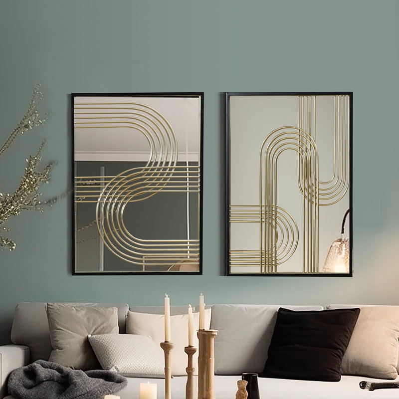 Art mural contemporain à miroir géométrique - ensemble de 2