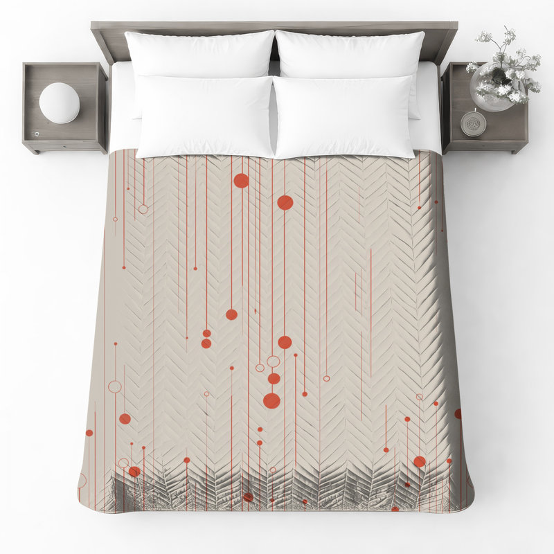 Red Lines Circles Quilted Bedspread All Sizes, Full / Double