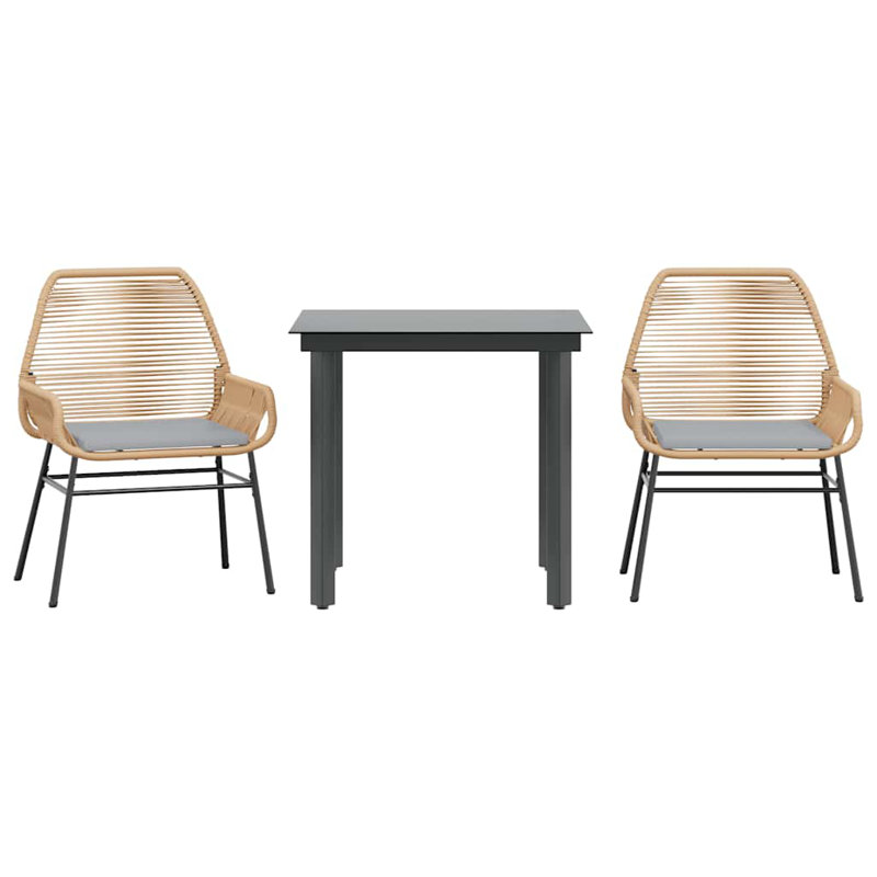 Ensemble de salle à manger de jardin en rotin PE brun et gris clair Design contemporain, Brun