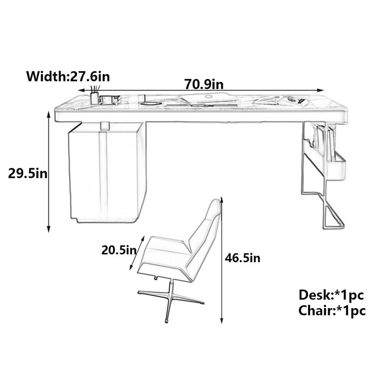 Bureau de luxe italien moderne, H 29,5 po x l 70,9 po x P 27,6 po