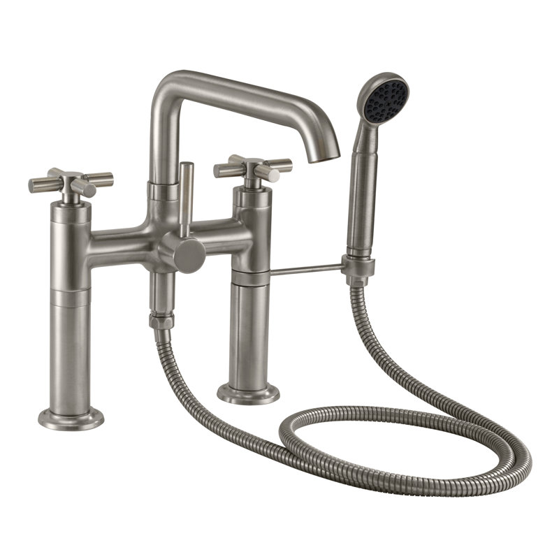 Descanso Tub Filler with Diverter, Satin Nickel/Silver, Cross Handle
