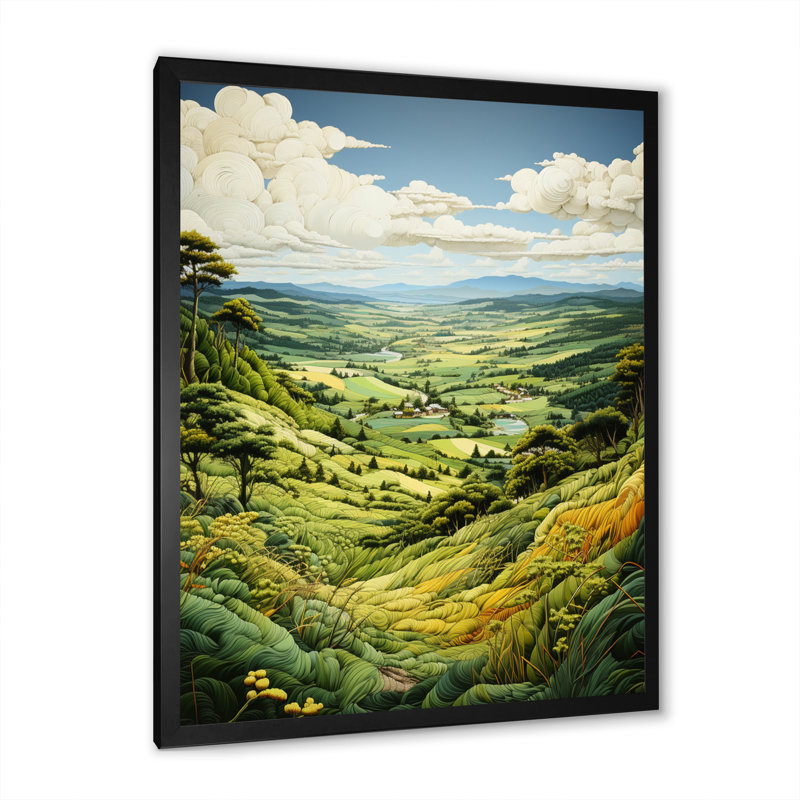 «Countryside Verdant Valley I», reproduction sur toile flottante, H 20 po x l 12 po x P 1 po, Cadre noir