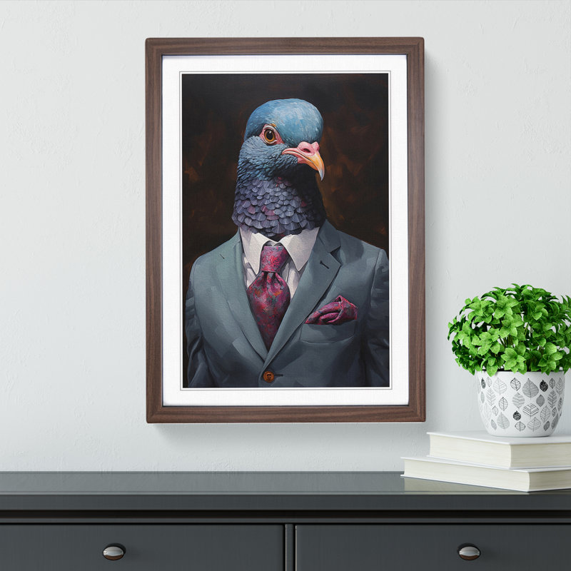 Pigeon In A Suit Painting - Single Picture Frame Print on Wood, Walnut, 64" H x 46" W x 2" D