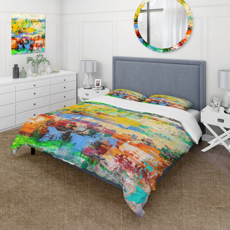 «Abstract Art» multicolore, texture vive I - ensemble de housse de couette moderne - microfibre de polyester