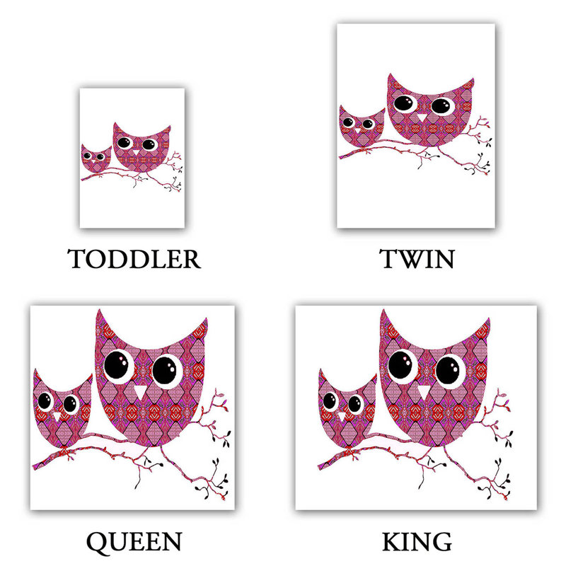Ensemble de housse de couette hibou argyle, 1 housse simple + 1 taie standard, Rose / Noir