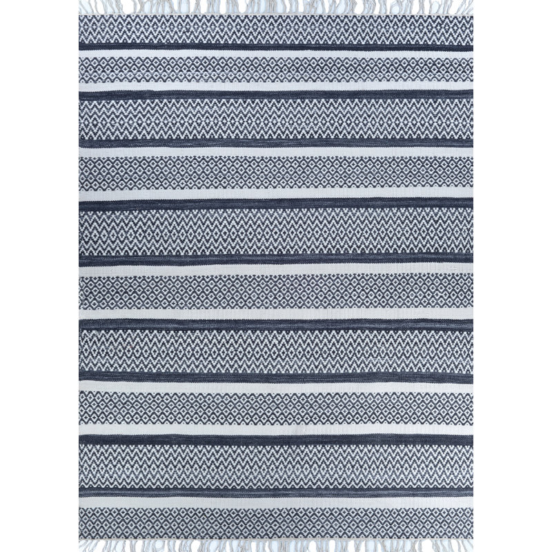 Tapis bleu marine / gris tissé à la main Cheriton, Rectangulaire 2 pi x 4 pi