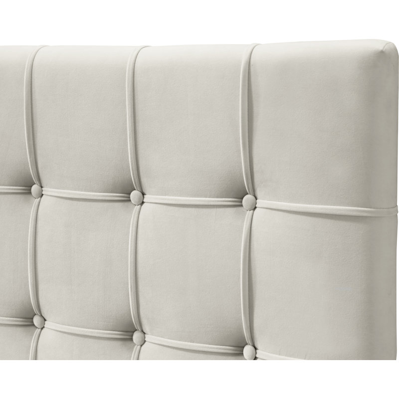 Lit plateforme tapissier Elly, Velours crème, Lit double