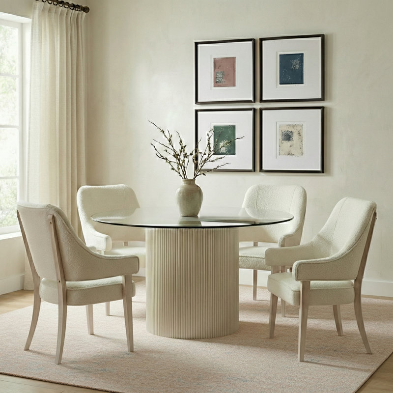 Lena 48" Glass-Top Round Pedestal Dining Table