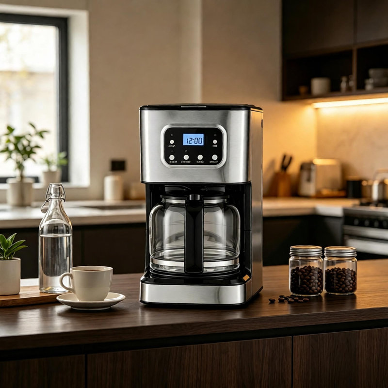 Cafetière programmable 10 tasses, cafetière à filtre avec minuterie 24 h, double intensité d'infusion, système anti-gouttes, maintien au chaud et arrêt automatique