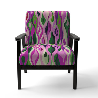 Retro Abstract Drops XI - Velvet Upholstered Midcentury Arm Chair, Midcentury Accent Chair