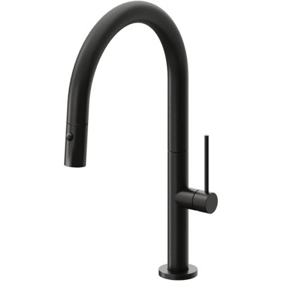 Poetto Pull Down Kitchen Faucet With Button Sprayer Low Arc Spout