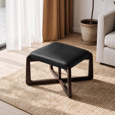 24" Wide Faux Leather Upholstered Square Ottoman