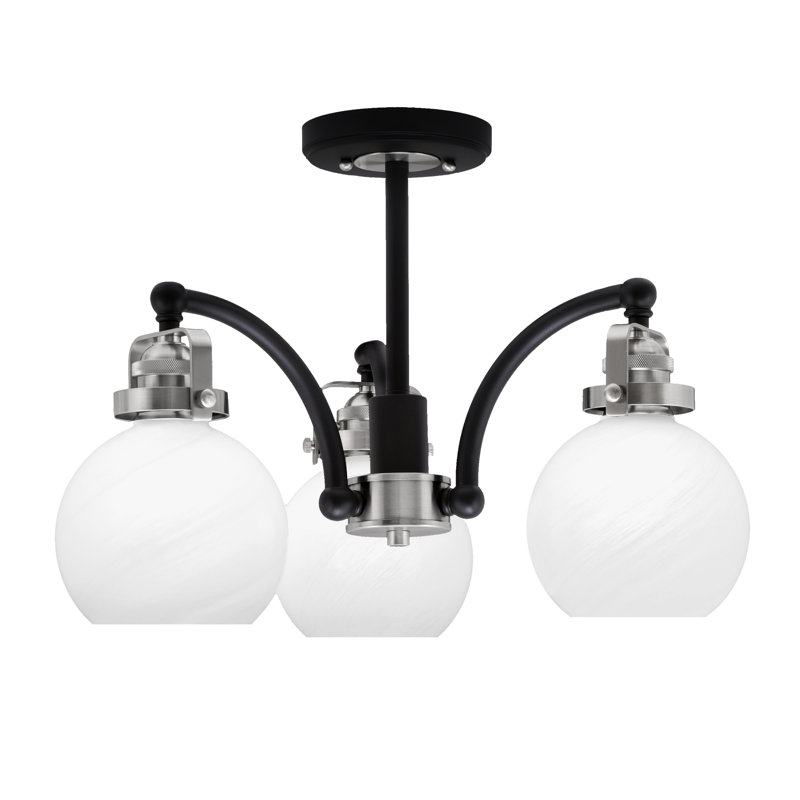 Easton 3 Light Semi-Flush With 5.75", Matte Black/Brushed Nickel, White Marble Glass