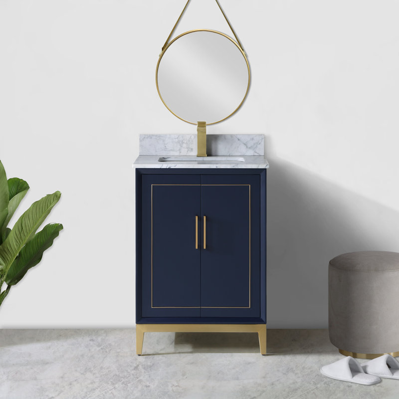 Gracie 24'' W Single Vanity, Carrara Marble/Single Faucet Mount, Pacific Blue