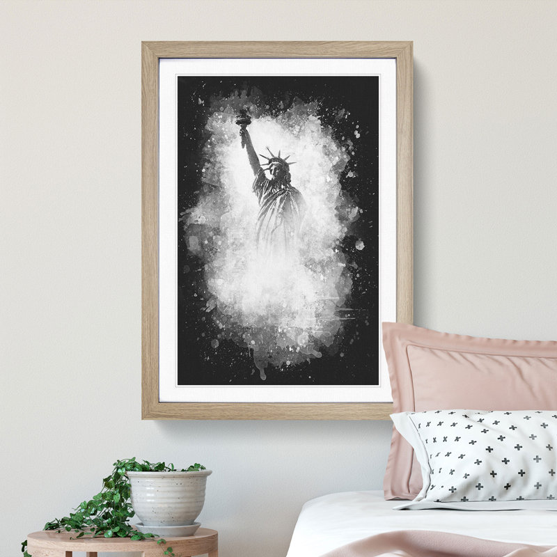 The Statue of Liberty in New York City - Framed Print, 33cm H x 24cm W x 2cm D, Oak Framed
