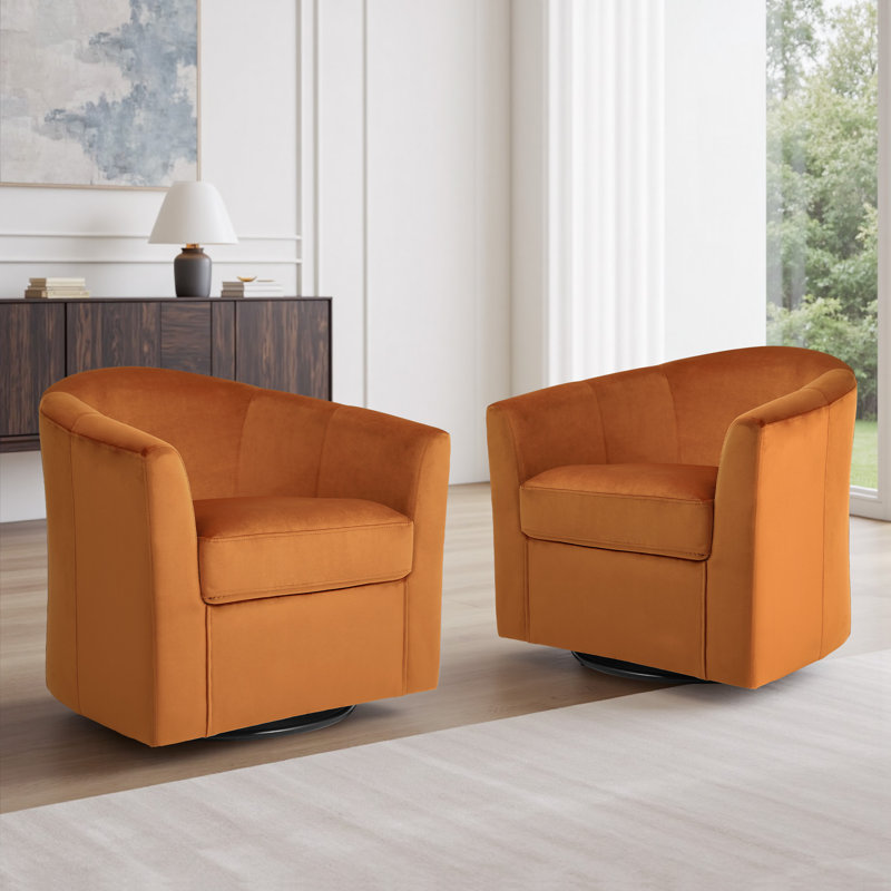 Upholstered Swivel Barrel Chair, Orange