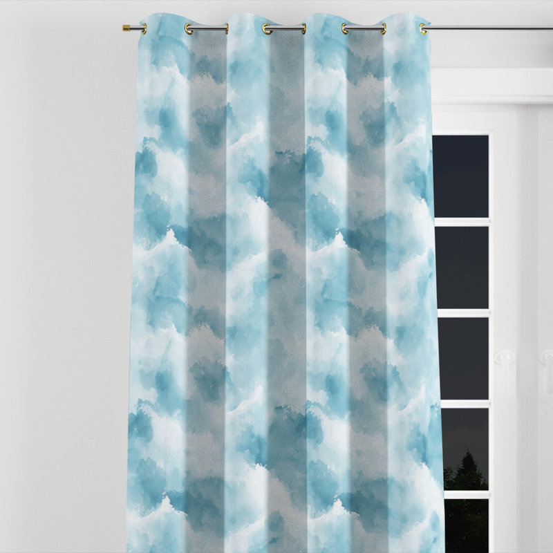 Abstract Blackout Curtains - Beach Coastal Mist Grommet Curtain - 1 Panel, Gold Grommets, 52" W x 95" L