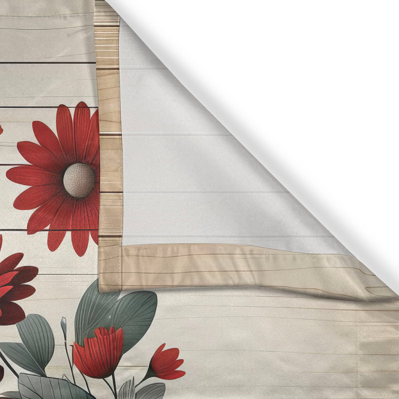 Floral Red and Blue Polyester Kitchen Tier Curtains